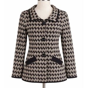 Nick & Mo 100% Cotton SMALL Black White Houndstooth Long Cardigan  Old Money S